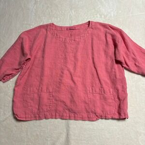 Cut Loose‎ Womens Blouse Top Pink One Size Linen Lagenlook Boxy Pockets